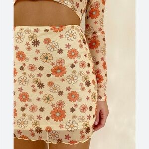 Molly Green Retro Floral Print Mesh Skirt